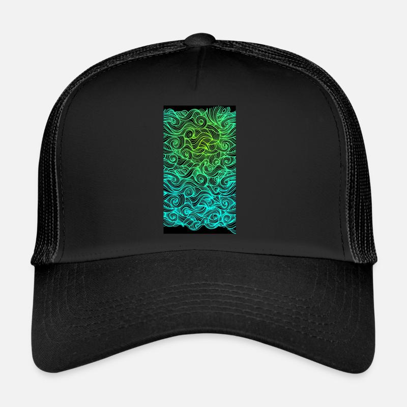 Psychedelic swirl geometric wave pattern - Trucker Cap - black/black