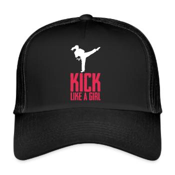 Kick wie ein Mädchen Karate Girl Karate Kick - Trucker Cap - Schwarz/Schwarz - Vorne