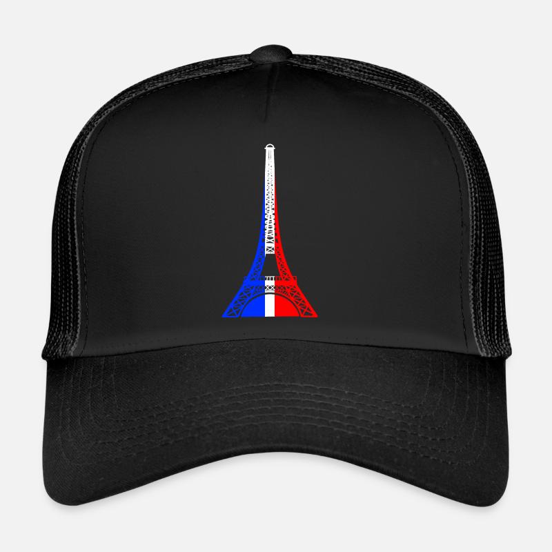 Tour Eiffel drapeau Français bleu blanc rouge - Casquette trucker  - noir/noir