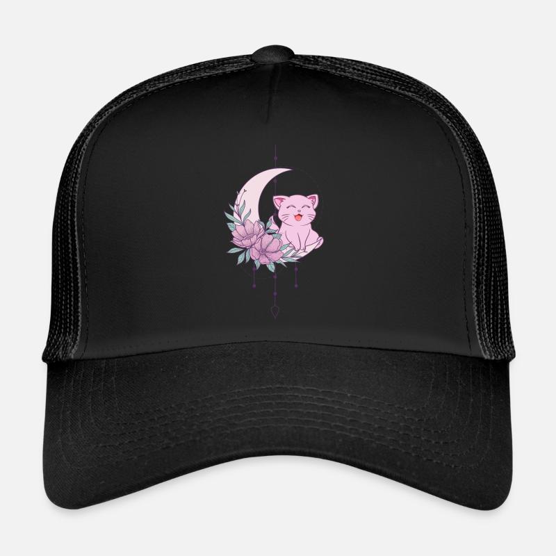 Mystische Katze Mondsichel Wicca Pastel Goth - Trucker Cap - Schwarz/Schwarz