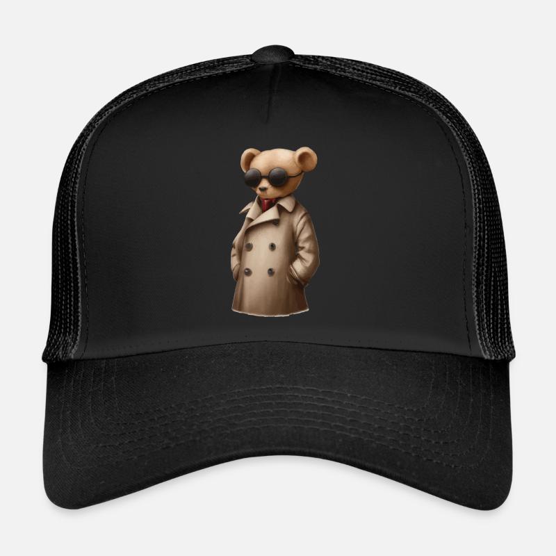 Teddybär mit Sonnenbrille und Anzug - Trucker Cap - Schwarz/Schwarz