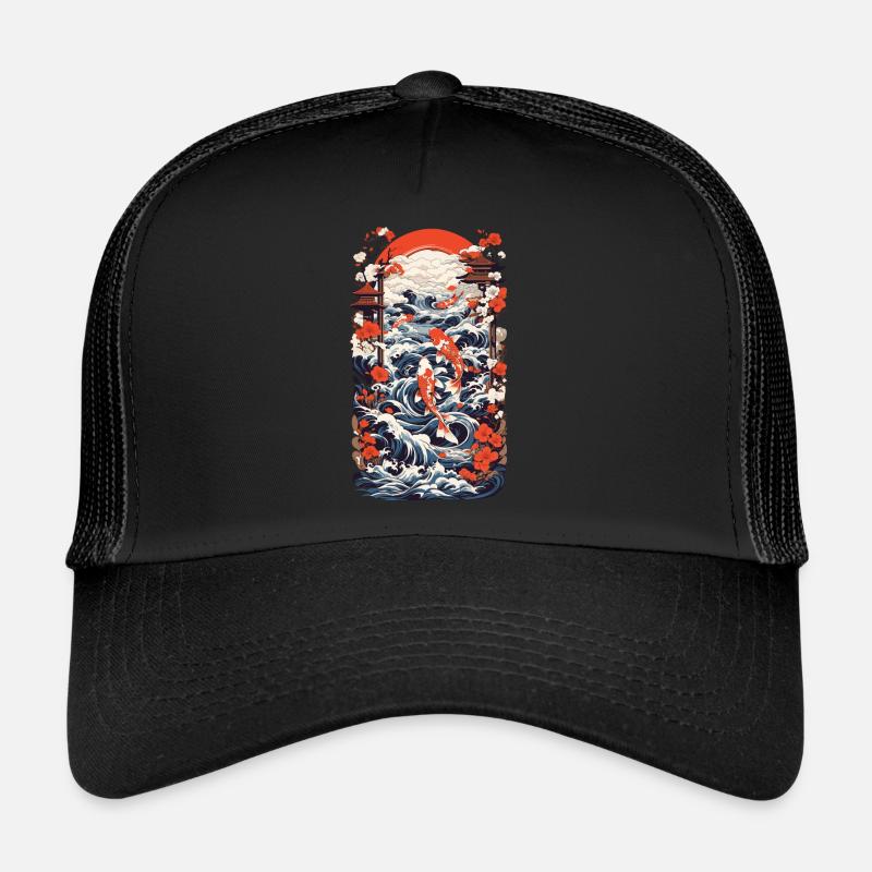 Japan Koi Retro Art Fish Design Ukiyo-E Style Trucker Cap