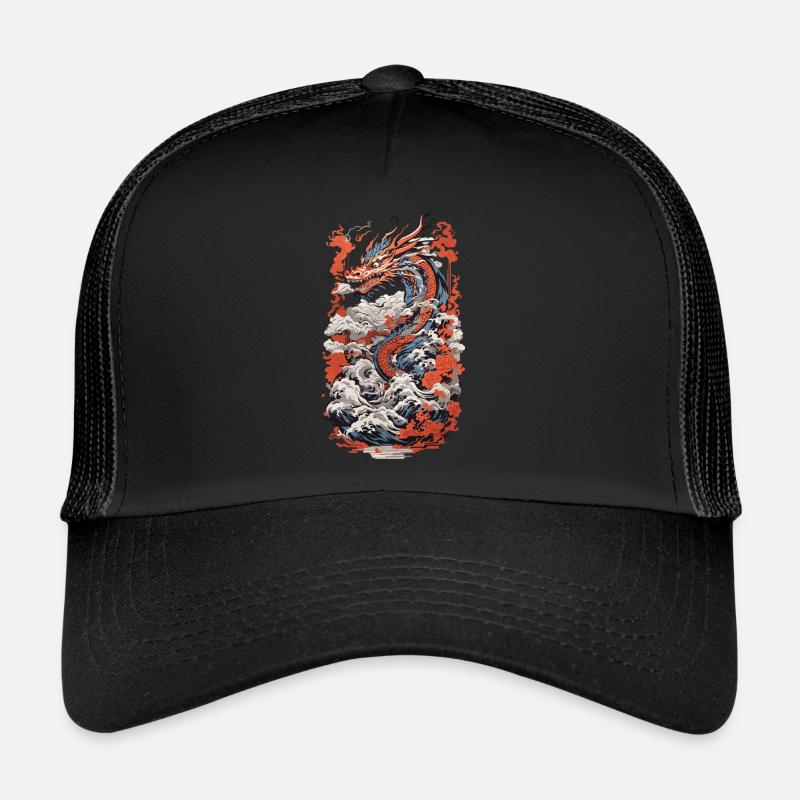 Japanischer Ästhetik Drache Ukiyo-E Wave Design Trucker Cap