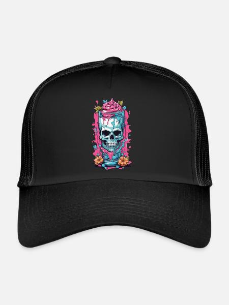 Goth Sundae crâne Weirdcore Pastel gothique - Casquette trucker  - noir/noir - Devant