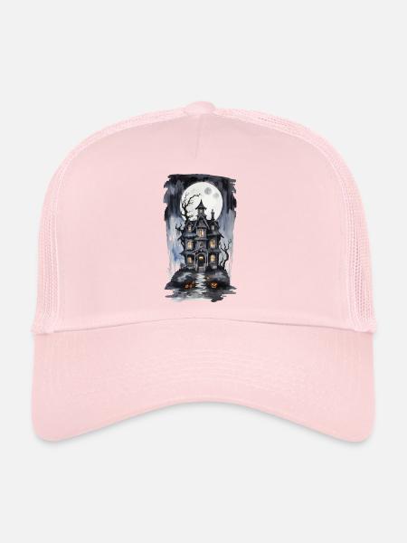 Halloween Full Moon Witch House Horror Design - Trucker Cap - pale pink - Front