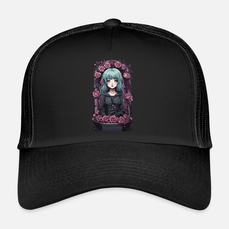 Viktorianisches Gothic Anime egirl mit Rosen Trucker Cap