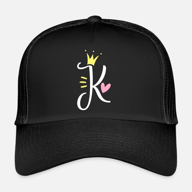 Letter K Initial Letter Crown - Trucker Cap - black/black