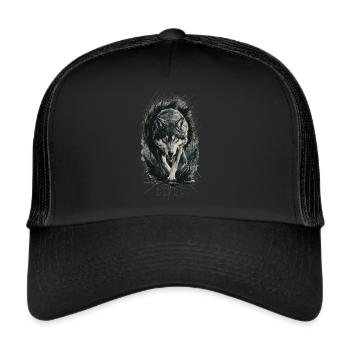 Gefährlicher Wolf – Wildnis & Stärke - Trucker Cap - Schwarz/Schwarz - Vorne
