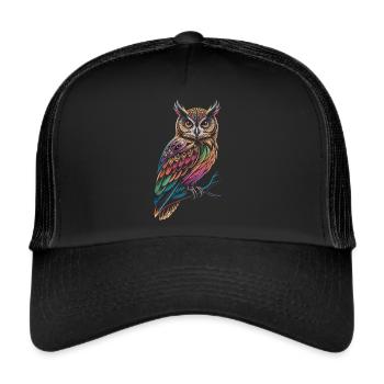 Bunte Eule – Mystisch & Farbig - Trucker Cap - Schwarz/Schwarz - Vorne