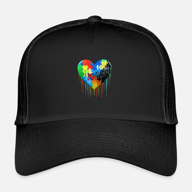 Autism Puzzle Heart Trucker Cap