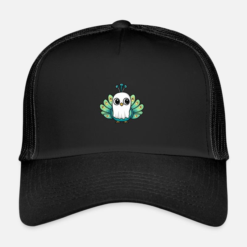 Pfau Vogel Halloween Lustig Geist - Trucker Cap - Schwarz/Schwarz