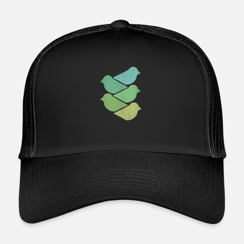 Vogel Bunt Vintage Vögel Silhouette Geschenk - Trucker Cap - Schwarz/Schwarz