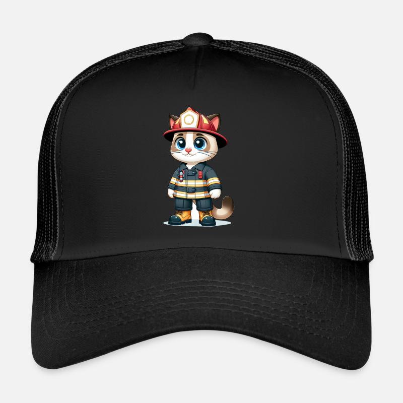 Cute Cat Firefighter Trucker Cap