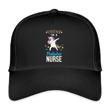 Kinderkrankenschwester Einhorn Geschenk - Trucker Cap - Schwarz/Schwarz - Vorne