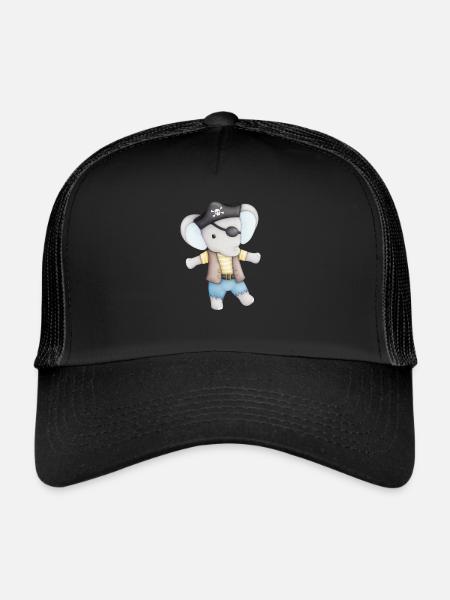 cute elephant as a pirate - Trucker Cap - black/black - Front