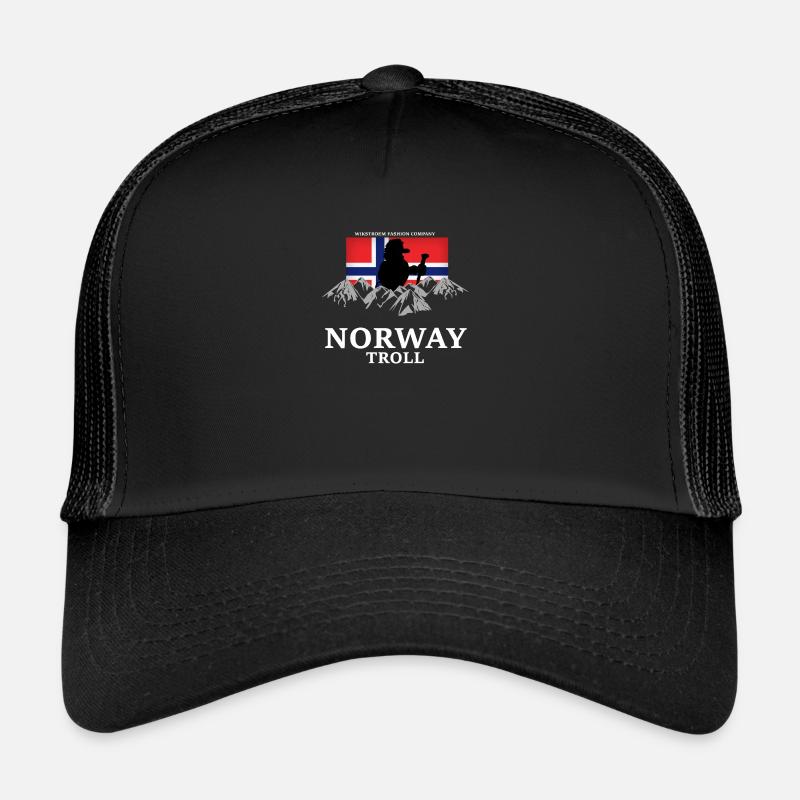 Wikstroem - Norvège Norway Troll Montagne drapeau - Casquette trucker  - noir/noir