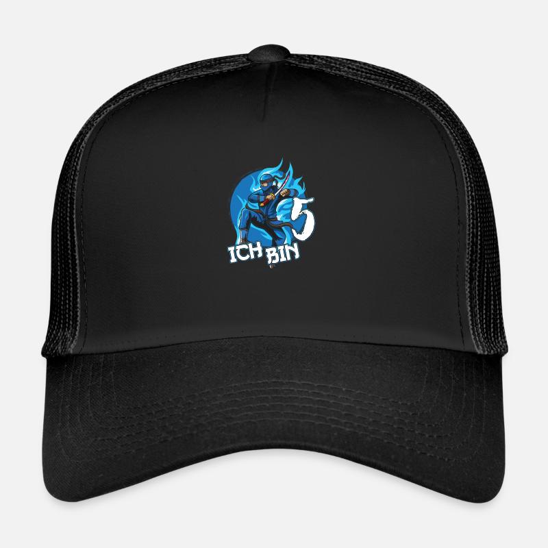 Blauer Ninja Fünften 5 Geburtstag Junge Geschenk - Trucker Cap - Schwarz/Schwarz