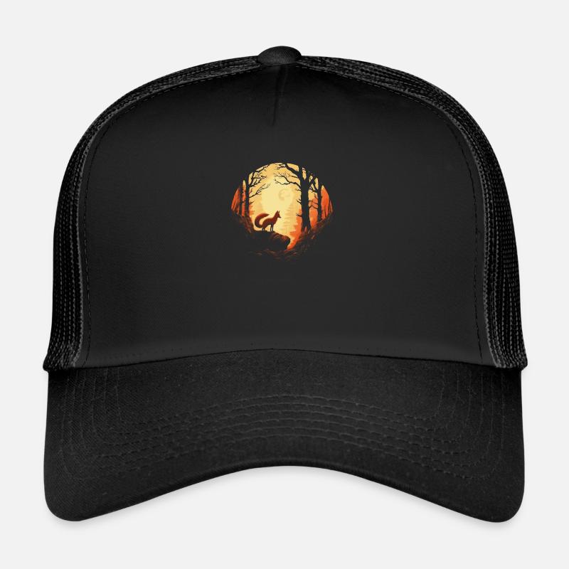 Fuchs Wald Mond Fabel Mythisch Märchen - Trucker Cap - Schwarz/Schwarz