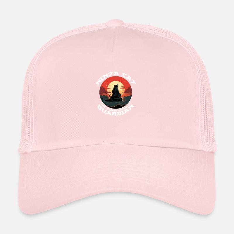 Chat noir ninja devant le soleil rouge Casquette trucker 