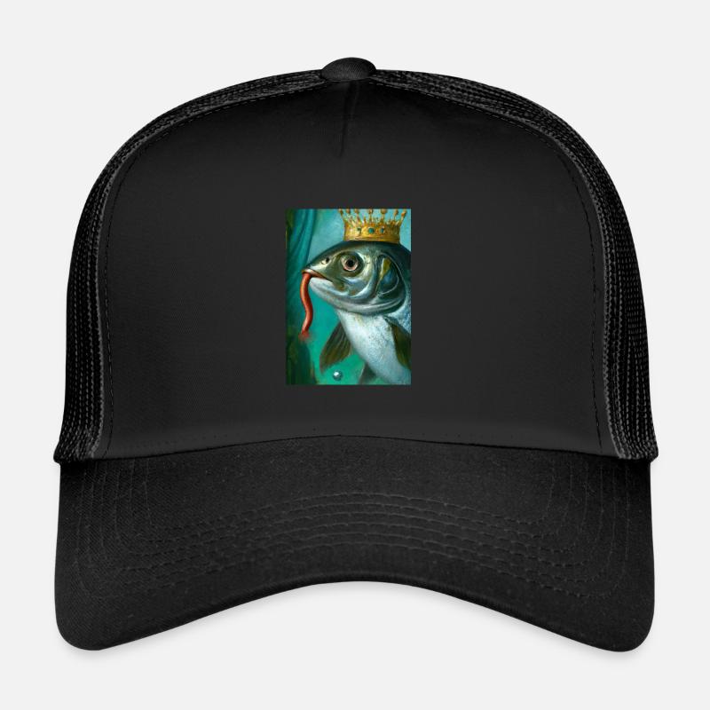 Fisch mit Krone - Trucker Cap - Schwarz/Schwarz