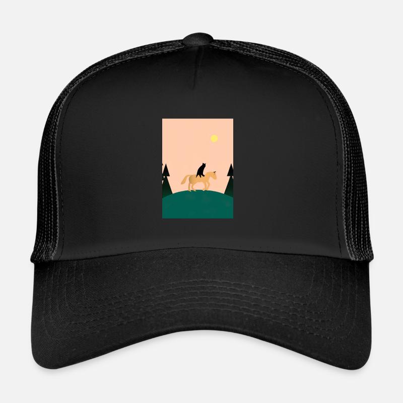 Katze reitet Pferd Minimal - Trucker Cap - Schwarz/Schwarz