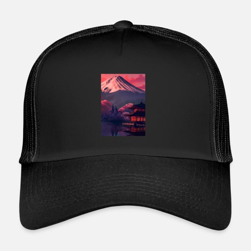 Roter japanischer Berg Trucker Cap