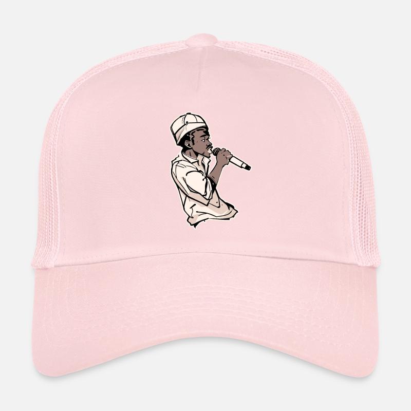 Rapper hält ein Mikrofon mit Schlaganfall (Schwarz) Trucker Cap