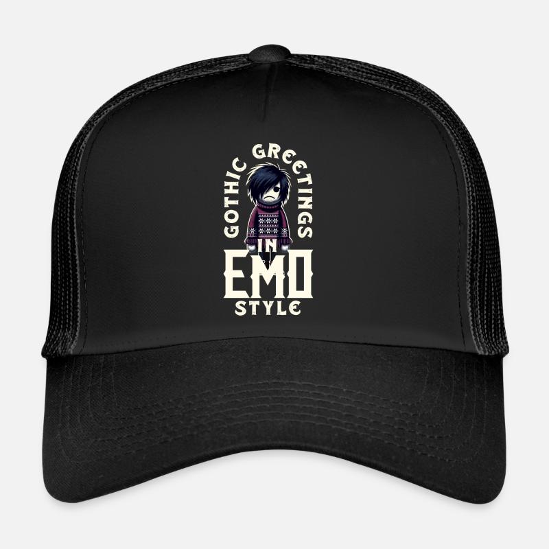 Gothic Greetings in Emo Style Emocore Aesthetic Trucker Cap