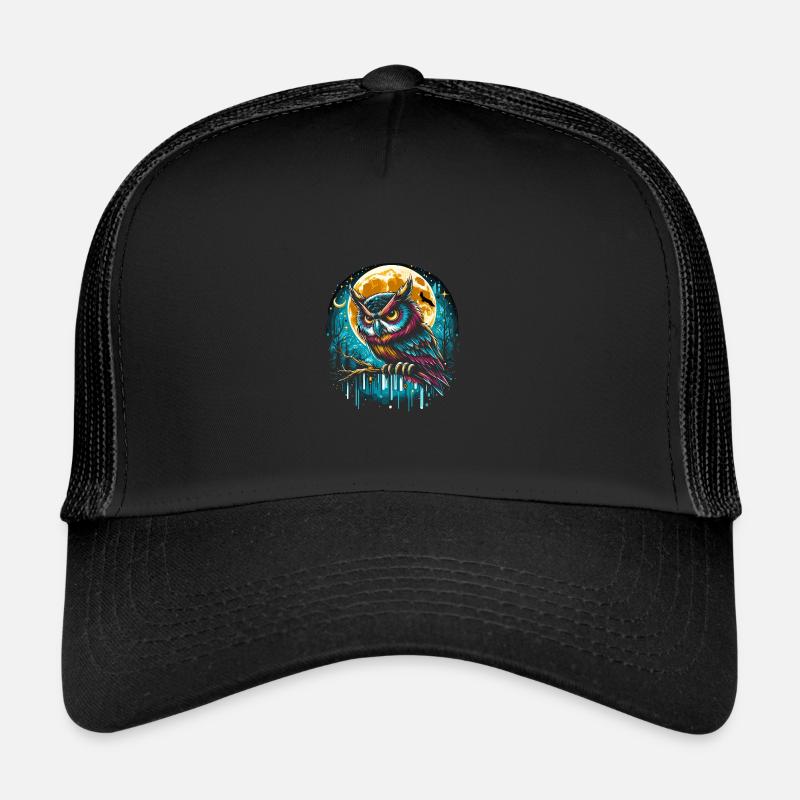 Chouette dans la nuit - Casquette trucker  - noir/noir