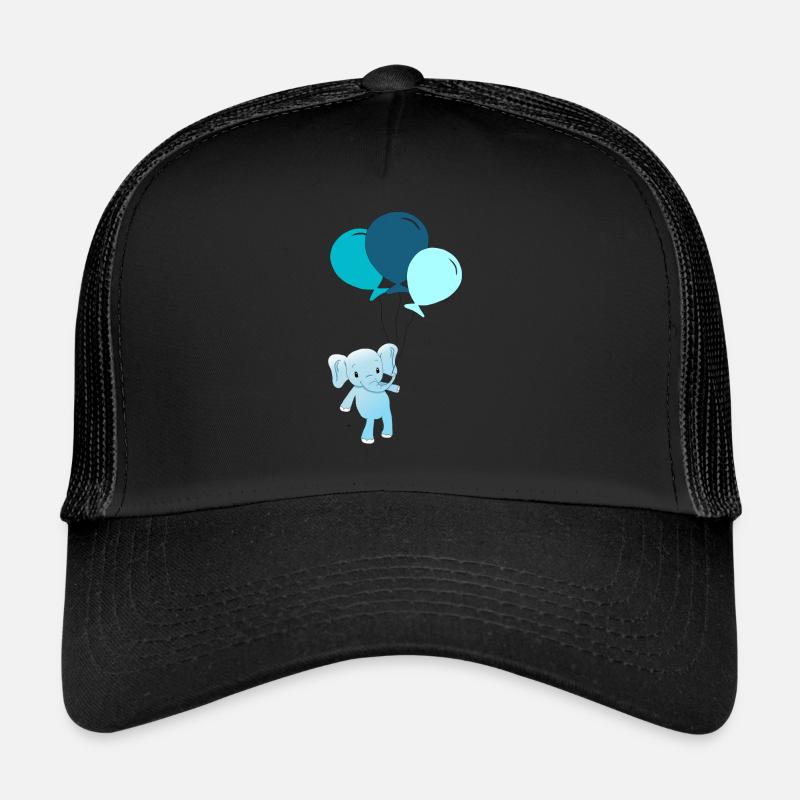 Personalisierbar Elefant mit Luftballons - Trucker Cap - Schwarz/Schwarz
