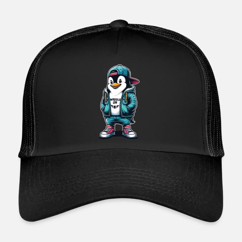 Hipster Pinguin Waddle On mit Stil - Trucker Cap - Schwarz/Schwarz