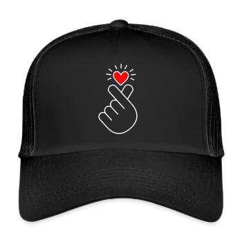 K-Pop Heart, Korea, Finger Heart, K-drama, Korean - Trucker Cap - black/black - Front