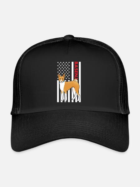 Chien Basenji Us drapeau - Casquette trucker  - noir/noir - Devant