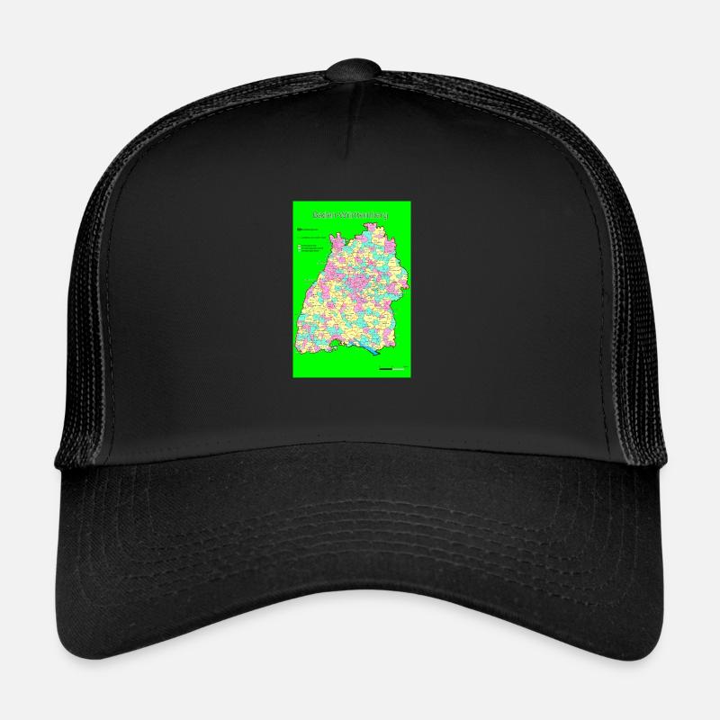 Baden Württemberg Karte - Trucker Cap - Schwarz/Schwarz