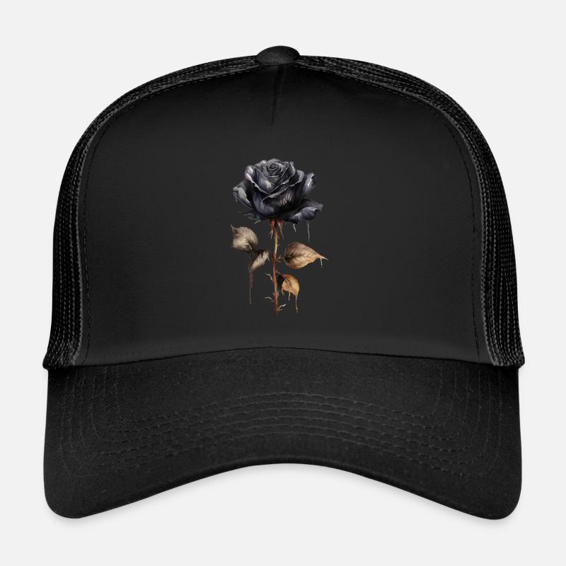 Single black rose with stem darkness Trucker Cap