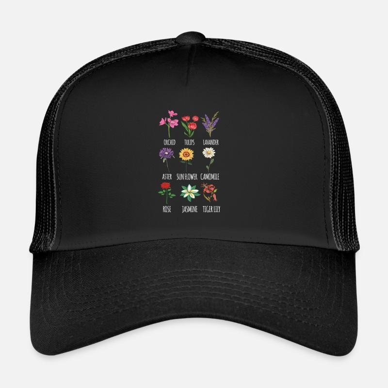 Schöne botanische Blumen Grafik Florist Geschenk - Trucker Cap - Schwarz/Schwarz