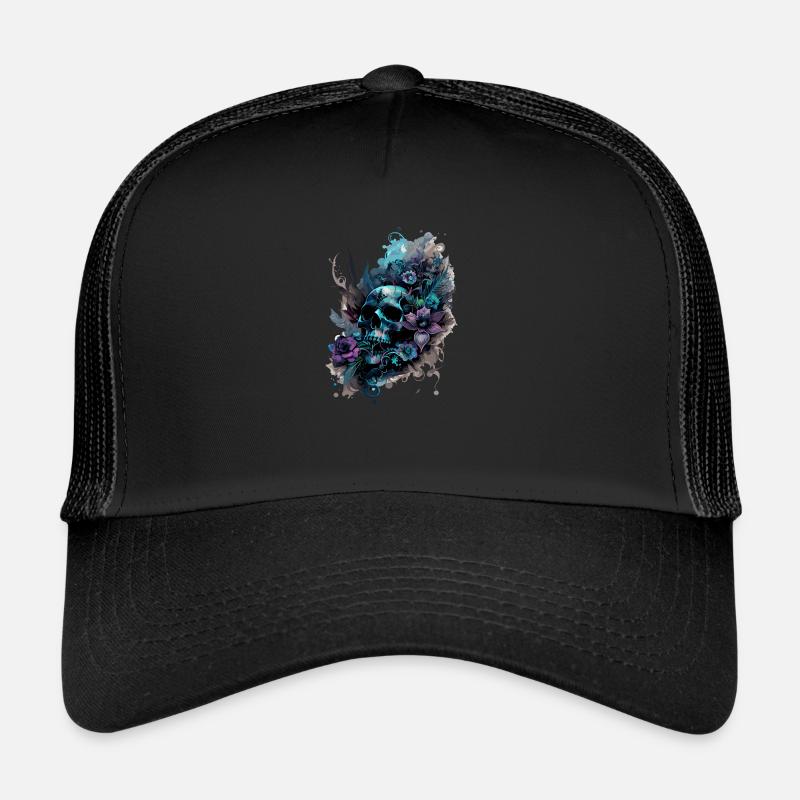 Crâne humain et fleurs 39 Casquette trucker 