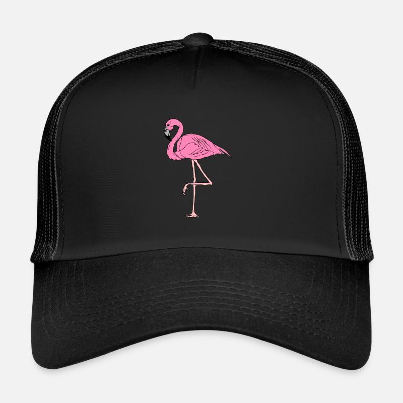 flamant rose debout sur une jambe, style - Casquette trucker  - noir/noir