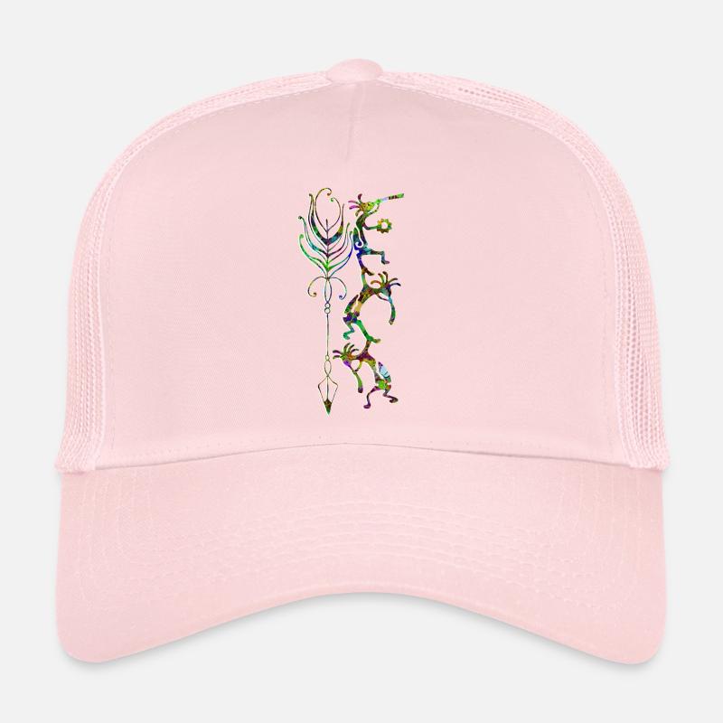 Kokopelli Musician Acrobats - Boho Feather 2 Trucker Cap
