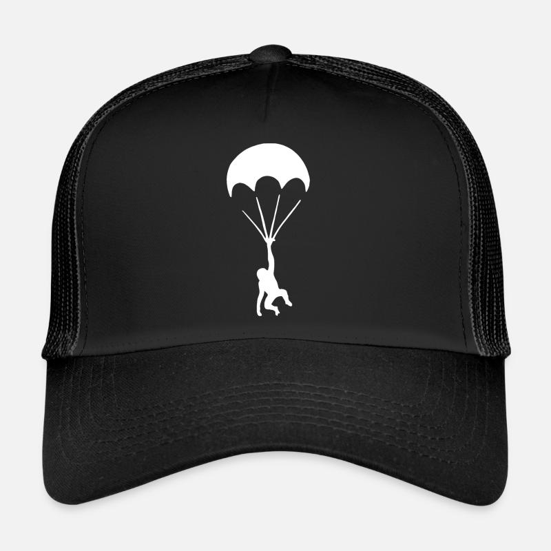 Affe mit Fallschirm Graffiti Urban Art - Trucker Cap - Schwarz/Schwarz