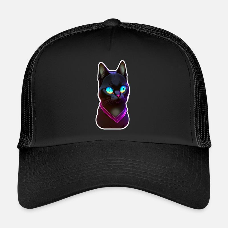 Black cat under neon light effect Trucker Cap