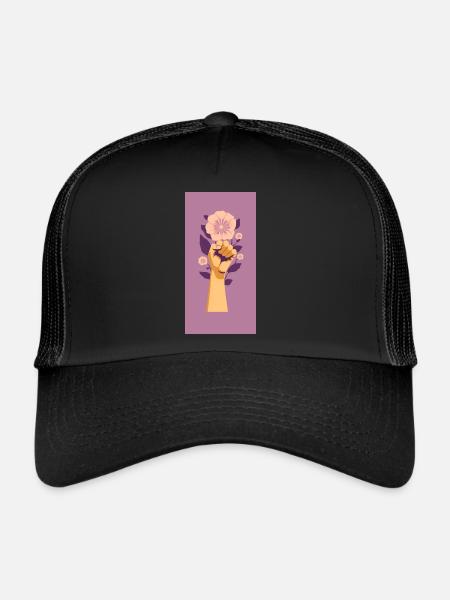 Poing féministe avec fleur violette. - Casquette trucker  - noir/noir - Devant
