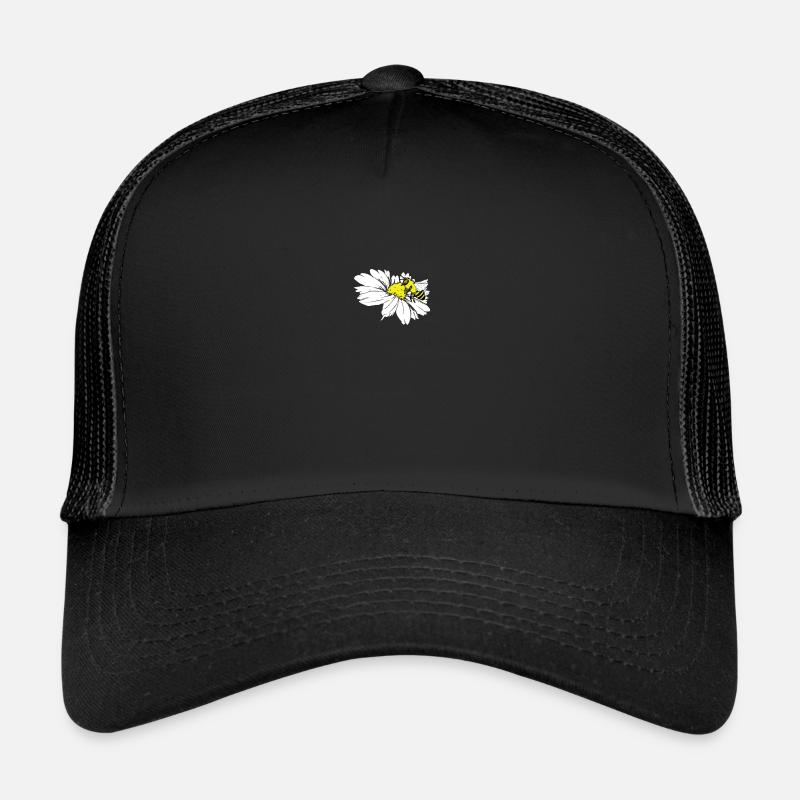 Biene Blüte Honigbiene Kamille Gänseblümchen - Trucker Cap - Schwarz/Schwarz