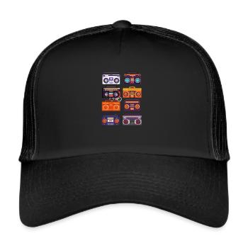 Boombox Retro Vintage Radio Vintage - Trucker Cap - Schwarz/Schwarz - Vorne