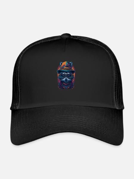 Cute raccoon with hat and funny glasses - Trucker Cap - black/black - Front
