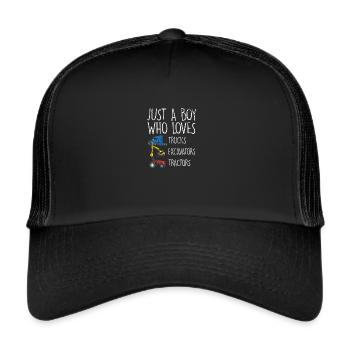 Just A Boy Who Loves Trucks Excavators Tractors - Trucker Cap - Schwarz/Schwarz - Vorne