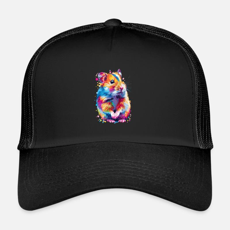 Couleurs de l’arc-en-ciel de hamster mignon - Casquette trucker  - noir/noir