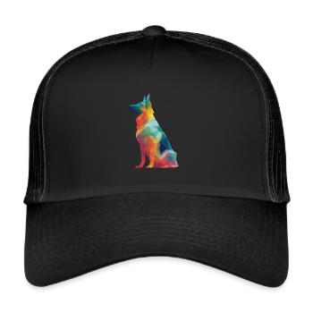Deutscher Schäferhund Low Poly Art Desing Bunt - Trucker Cap - Schwarz/Schwarz - Vorne