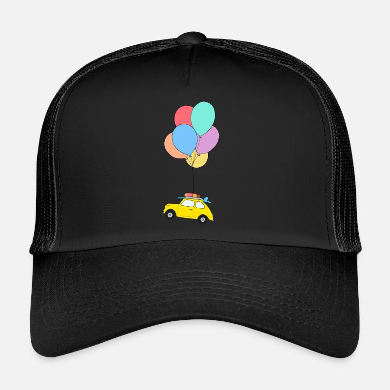 Gelbes Auto mit bunten Luftballons - Trucker Cap - Schwarz/Schwarz