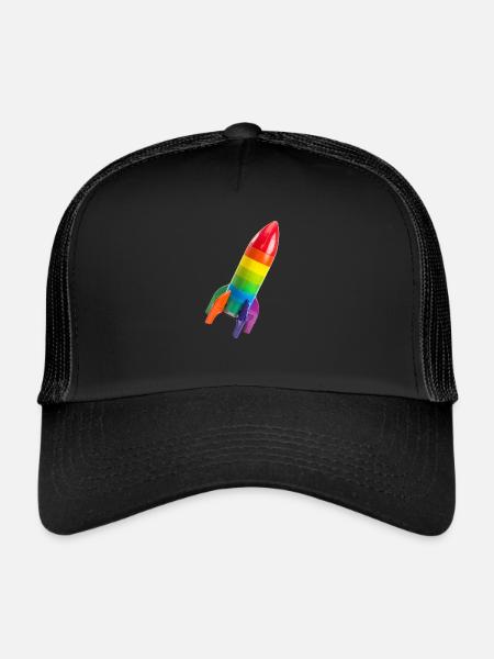 A colorful rocket on an inclined trajectory - Trucker Cap - black/black - Front